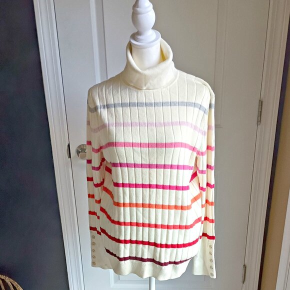 NEW! TALBOTS Multi STRIPE TURTLENECK SWEATER SZ L - Picture 1 of 5